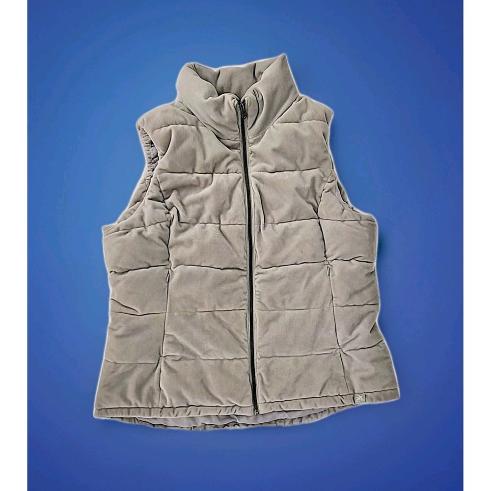 New ZeroXposur Women's XL Tapered Puffer Vest Gray Velour Full-Zip Soft!‎ NWOT